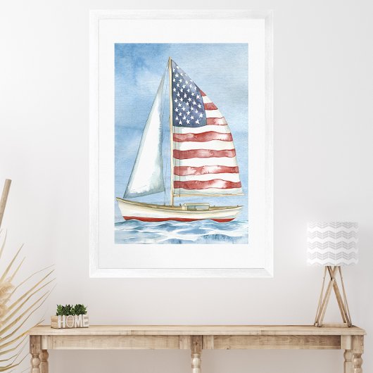 Waterverf Amerikaanse Vlag Patriottische Zeilboot Poster