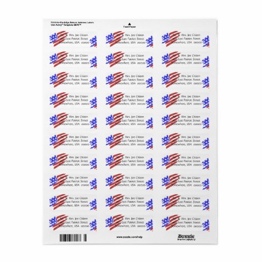 Waterverf Amerikaanse vlag retour adres label (Full Sheet)
