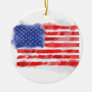 Waterverf Amerikaanse vlag voor veteranen en patri Keramisch Ornament