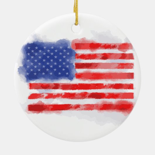 Waterverf Amerikaanse vlag voor veteranen en patri Keramisch Ornament (Achterkant)