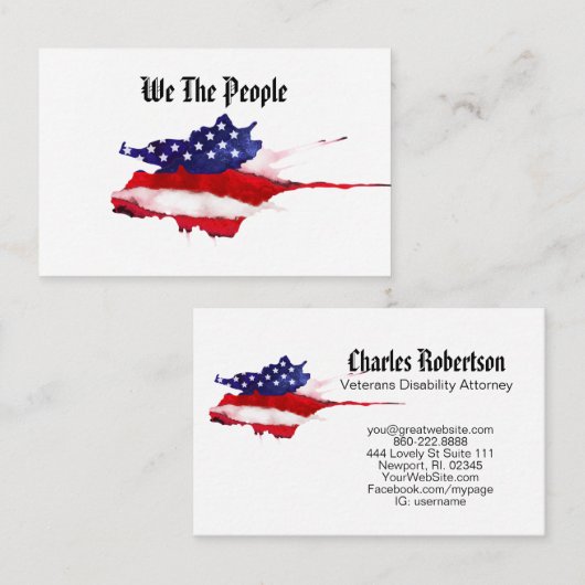 *~* Waterverf Amerikaanse vlag Wij het volk Visitekaartje (Voorkant / Achterkant)