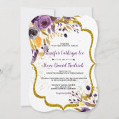 Waterverf Amethyst Paars Gold Floral Wedding Kaart (Voorkant)