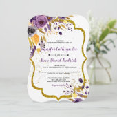 Waterverf Amethyst Paars Gold Floral Wedding Kaart (Staand voorkant)