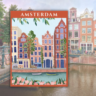 Waterverf Amsterdam-Nederland Briefkaart