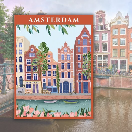 Waterverf Amsterdam-Nederland Briefkaart
