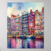 Waterverf Amsterdam Nederland Poster (Voorkant)