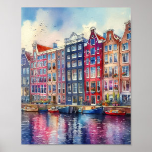 Waterverf Amsterdam Nederland Poster