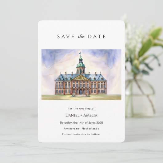 Waterverf Amsterdam Nederland Save The Date (Staand voorkant)