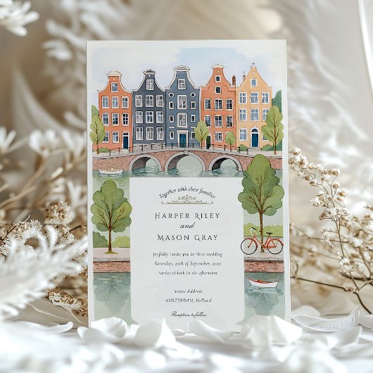 Waterverf Amsterdamse grachtenpanden & tulpen brui Kaart