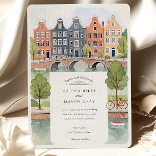 Waterverf Amsterdamse grachtenpanden & tulpen brui Kaart