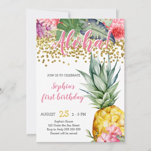 Waterverf anananas Aloha Luau Birthday Kaart (Voorkant)