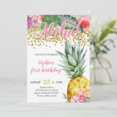 Waterverf anananas Aloha Luau Birthday Kaart (Staand voorkant)