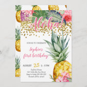 Waterverf anananas Aloha Luau Birthday Kaart (Voorkant / Achterkant)