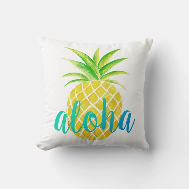 Waterverf anananas Aloha Tropische turquoise Kussen (Voorkant)