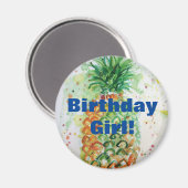 Waterverf anananas Kunst Birthday Girl Magnet (Voorkant / Achterkant)