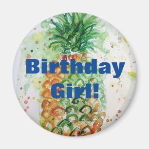 Waterverf anananas Kunst Birthday Girl Magnet