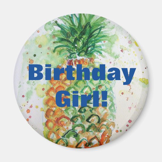 Waterverf anananas Kunst Birthday Girl Magnet (Voorkant)