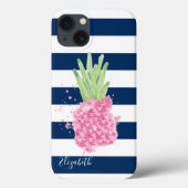 Waterverf anananas Tropisch, marineblauw gestreept Case-Mate iPhone Case (Achterkant)