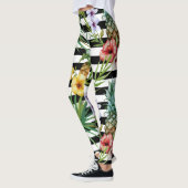 Waterverf anananas tropische bloemzwarte strepen leggings (Links)