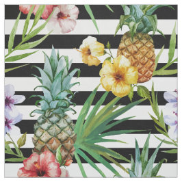 Waterverf anananas tropische bloemzwarte strepen stof