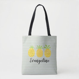 Waterverf anananassetrio met groen paprika tote bag