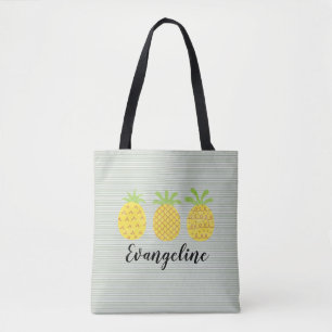 Waterverf anananassetrio met groen paprika tote bag