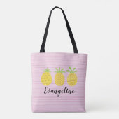 Waterverf anananassortiment met roze puistje tote bag (Achterkant)