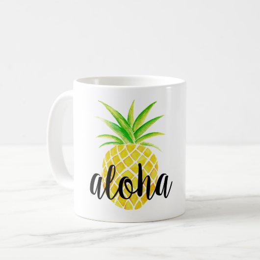 Waterverf ananas Aloha Tropische Mok (Voorkant links)