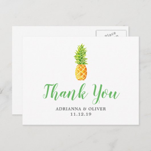 Waterverf ananas bruiloft dank u briefkaart (Voorkant / Achterkant)