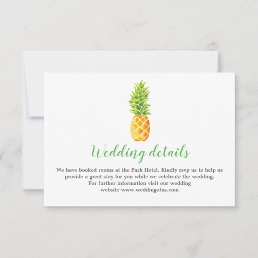 Waterverf ananas bruiloft details kaart (Voorkant)