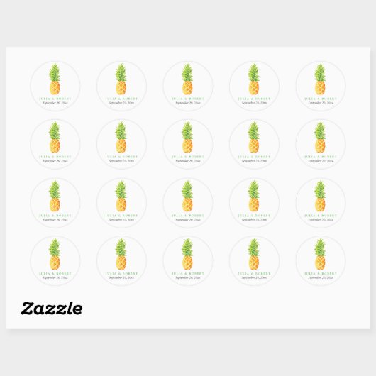 Waterverf ananas bruiloft ronde sticker (Vel)
