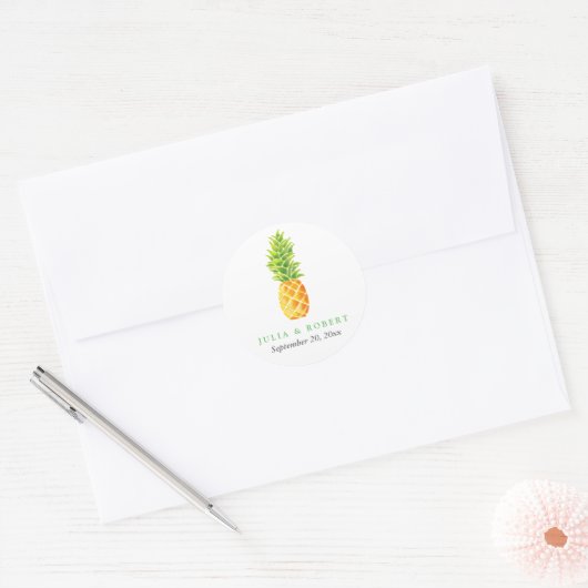 Waterverf ananas bruiloft ronde sticker (Envelop)