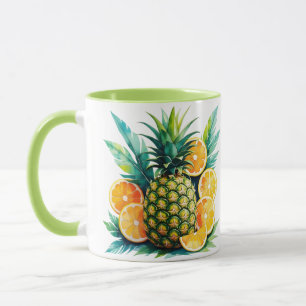 Waterverf Ananas & Citrus Tropisch Fruit Kop