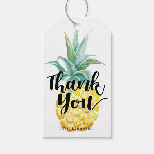 Waterverf Ananas Dank u Label Cadeaulabel (Voorkant)