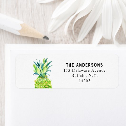 Waterverf Ananas Elegant Boho Retouradres Etiket (Insitu)