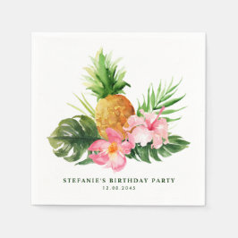 Waterverf Ananas en Hibiscus Verjaardagsfeestje Servet