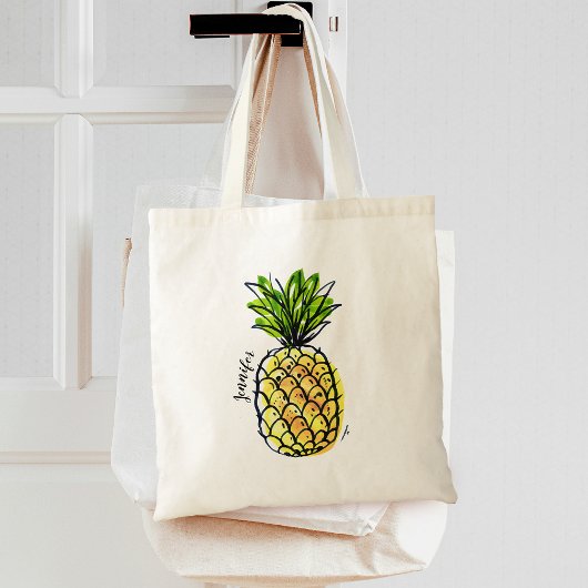 Waterverf Ananas Gepersonaliseerd Tote Bag