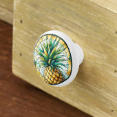 Waterverf ananas Glas in lood geel groen Keramische Knop