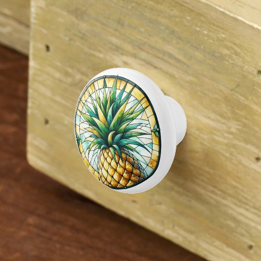 Waterverf ananas Glas in lood geel groen Keramische Knop