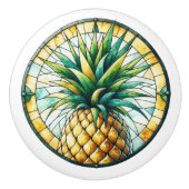 Waterverf ananas Glas in lood geel groen Keramische Knop (Voorkant)