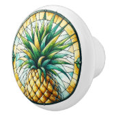 Waterverf ananas Glas in lood geel groen Keramische Knop (Rechts)
