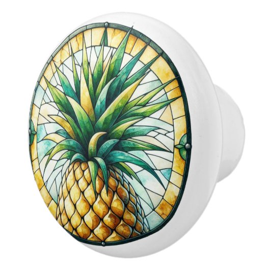 Waterverf ananas Glas in lood geel groen Keramische Knop (Rechts)