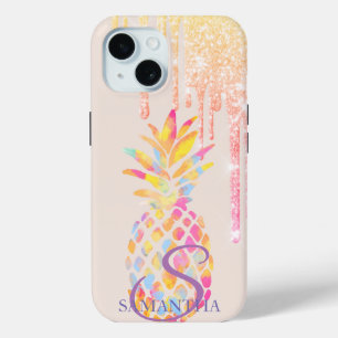 Waterverf Ananas Glitter Drips iPhone 15 Case