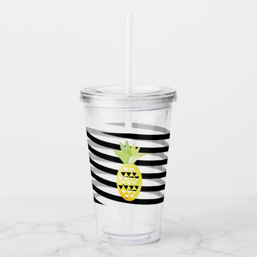 Waterverf Ananas Lint Strepen Monogram Acryl Drinkbeker (Voorkant)