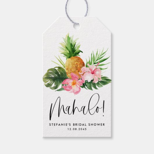 Waterverf Ananas Mahalo Bruiloftsborrel Cadeaulabel (Voorkant)