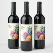 Waterverf Ananas Naam en Datum Wijn Etiket (Flessen)