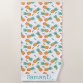 Waterverf Ananas Pattern Wit Gepersonaliseerd Strandlaken (Voorkant)