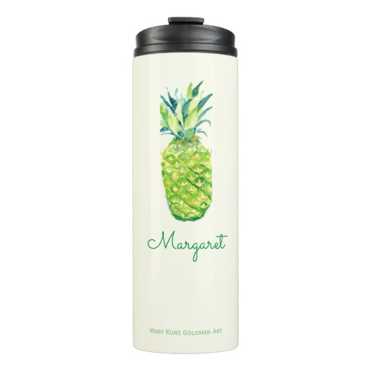 Waterverf Ananas Schattige Artistiek Tropisch Frui Thermosbeker (Voorkant)
