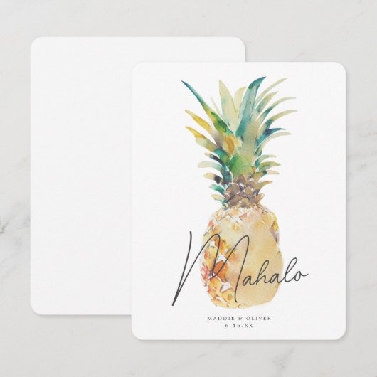 Waterverf Ananas Tropische Bestemming Bruiloft Bedankkaart (Voorkant / Achterkant)