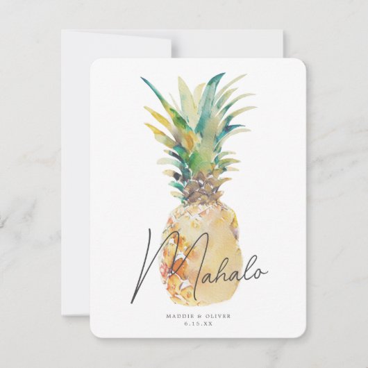 Waterverf Ananas Tropische Bestemming Bruiloft Bedankkaart (Voorkant)